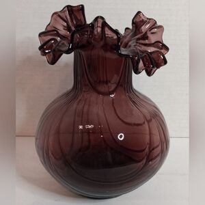 Vintage, Hand Blown, Amethyst, Art Glass Vase.